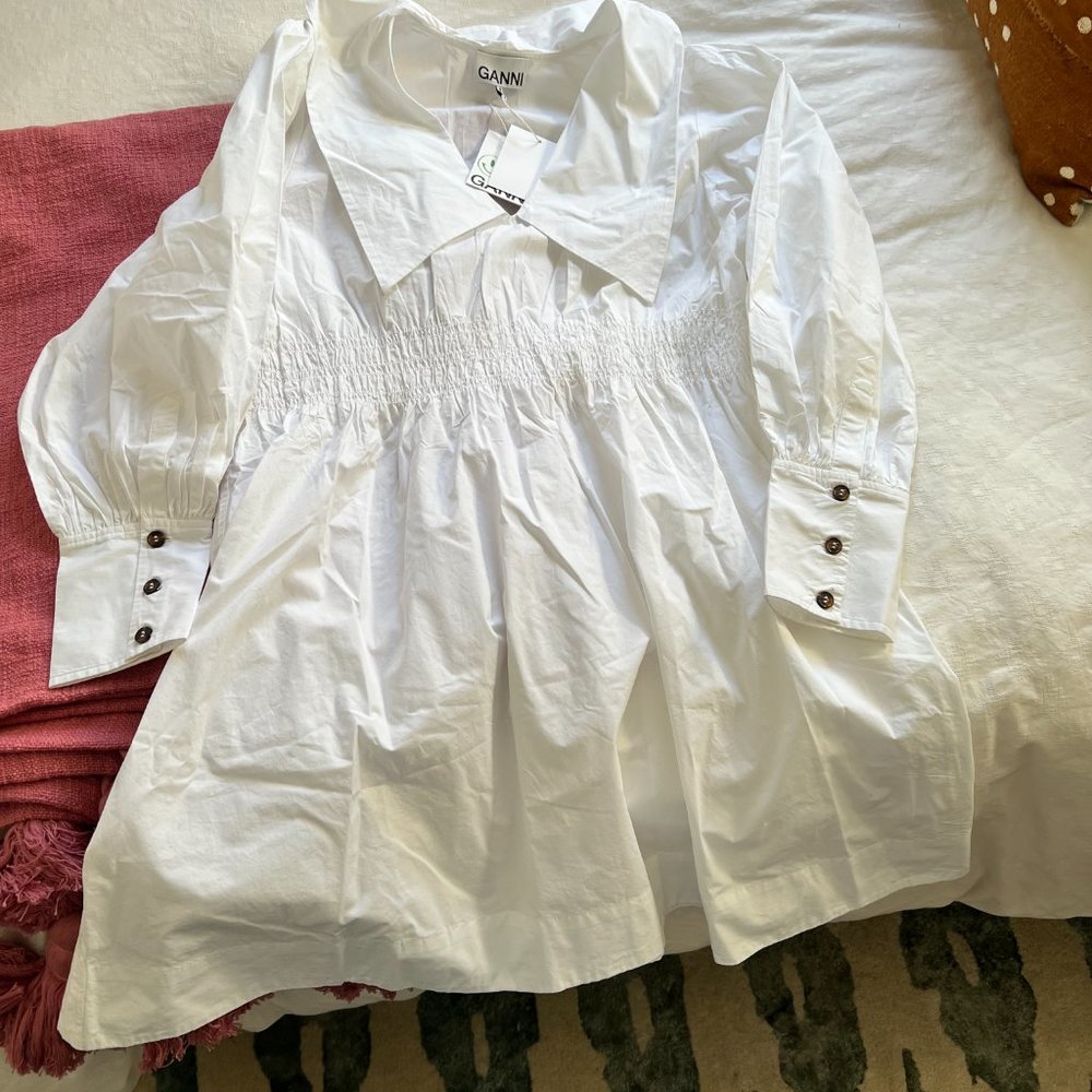 Ganni Collared Dress - White